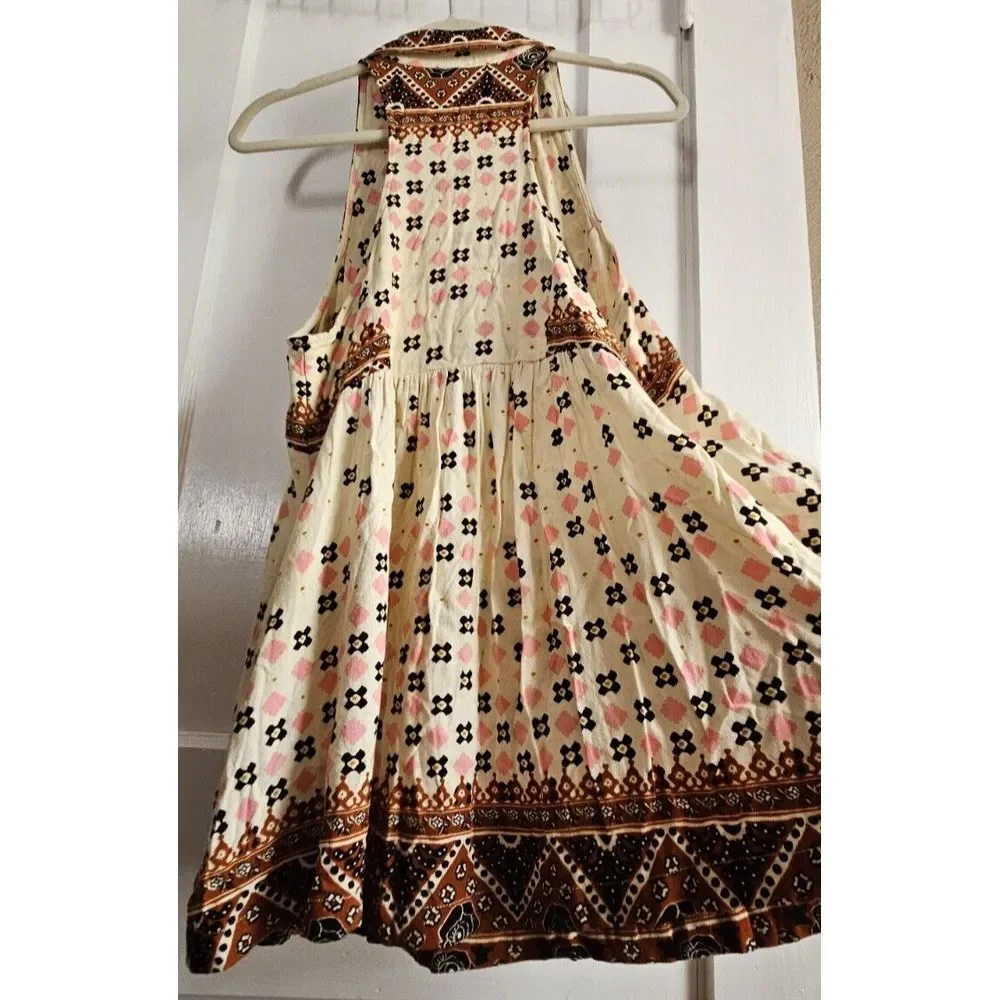 FREE PEOPLE women Rust print deep V neck‎ charlotte sleeveless tunic top Sz S